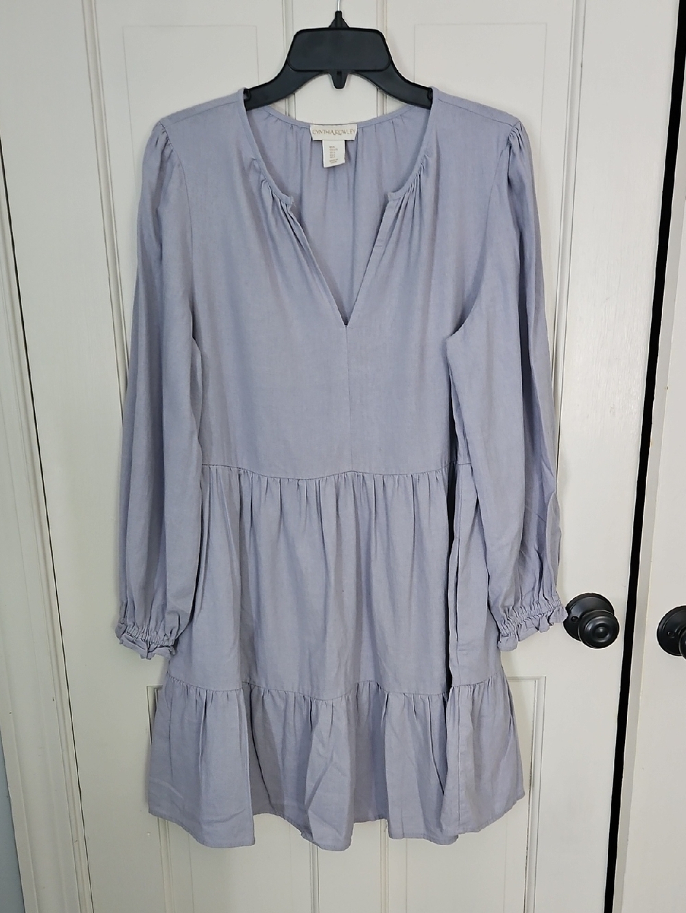 Cynthia Rowley Light Lavender V‑Neck Tiered Linen Dress